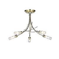 Bamboo style satin brass fixture with tubular acid glass shades. This fitting is suitable for low ce