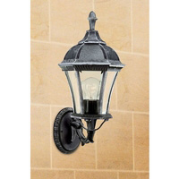 IP44 rated outdoor wall light cast aluminium black silver finish with clear glass diffusers. Height 