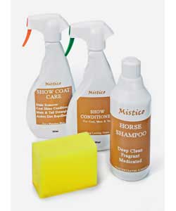 1 horse shampoo, (deep clean, fragrant and medicated).1 show coat care, (stain remover, coat shine c