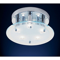 Semi flush halogen fitting finished in polished chrome with attractive glass features. Height - 10cm