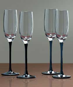 Unbranded 6 Piece Black Stem Flute Glass Set