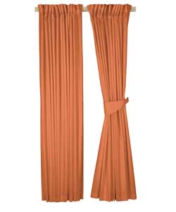 Unlined. Plain dyed.Complete with tie backs. Width 168cm, drop 182cm. 50% polyester/50%