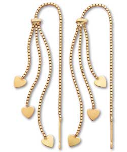 9ct Gold Ladies 3 Heart Pull Through Earrings