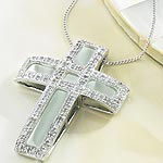 9ct. White Gold Mother of Pearl & Diamond 29pt Cross Pendant