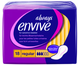 Always Envive Regular for sensitive bladder protection. Envive shape specially designed for outstand