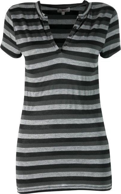 Tonal strippy half sleeve grandad jersey top. 45 Viscose 33 Cotton 22 Polyester. Length 71cm at back