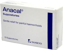 White suppository containing: Heparinoid 4mg, Laur