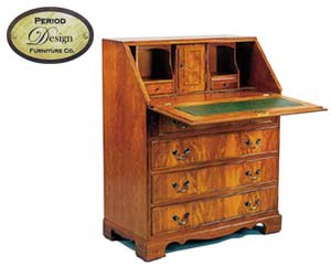 Beautifully hand finished traditional regency style writing bureau. Real wood veneered. Shaped plint