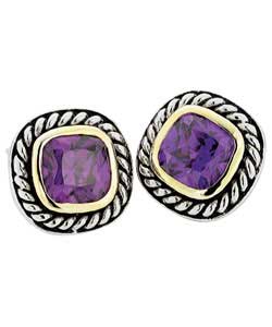 Unbranded Balinese 2 Colour Sterling Silver Cushion Stud Earrings