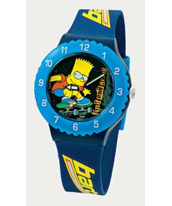 Quartz.Bart Simpson skate board character dial.Rotating bezel.Black strap.