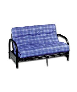 Cadiz Black Metal Futon/Blue Check Mattress