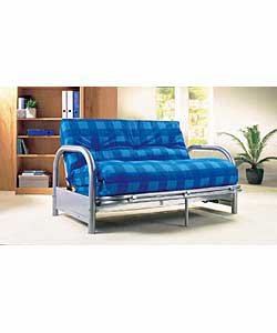 Cadiz Silver Futon with Blue Check Mattress