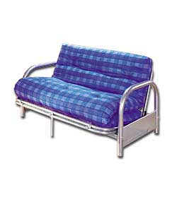 Cadiz Silver Metal Futon/Blue Check Mattress