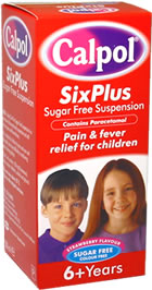 Calpol Six Plus Sugar/Colour Free Suspension 100ml. Strawberry flavoured, sugar-free and colour-free