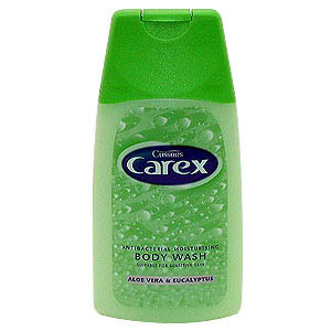 Antibacterial body wash for use in shower and bath. Carex bath and shower preparations contain added