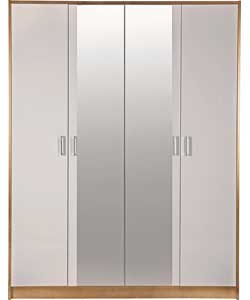 Unbranded Caspian 4 Door Mirrored Wardrobe - White and Beech