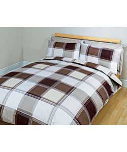 Unbranded Check Stripe Double Duvet Set - Chocolate