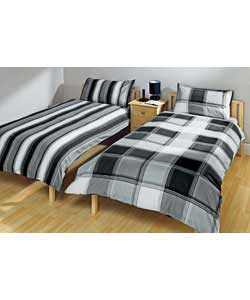 Unbranded Check Stripe Double Duvet Set - Grey