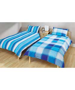 Unbranded Check Stripe Double Duvet Set - Teal