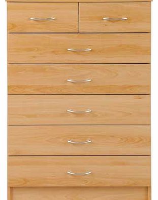 Part of the Cheval collection. this chest of drawers is finished in a soft white with silver coloured handles. The seven drawer chest has two half width drawers at the top. ideal for separate underwear and sock drawers. The unit is made from FSC cert