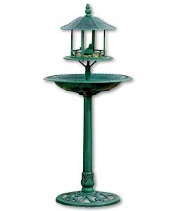 Combined Verdigris Pedestal Bird Bath and Feeder