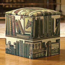 The upholstery on our practical ottoman features traditional country pastimes. The top lifts to