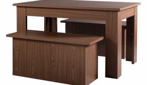 Unbranded Dayton Dining Table and 2 Benches - Walnut Effect