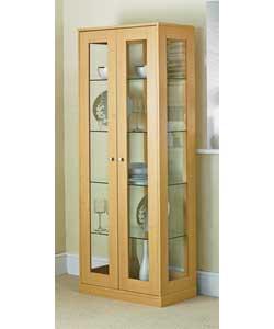 Beech effect.2 glass doors with silver effect handles.4 fixed shelves plus 1 base shelf.Size (W)66,