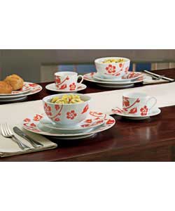 Unbranded Elegance Rimmed Porcelain 20 Piece Dinner Set - Red