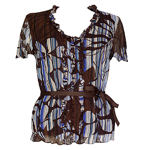 Unbranded Espresso Floral Stripe Blouse