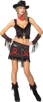 Includes shirt, skirt, belt, hat, glovelets and bandana.