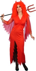 Costume consists of a red dress.
