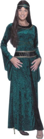 Emerald green dress and headpiece.