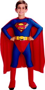 Includes Cape, Jumpsuit with attached boot tops.