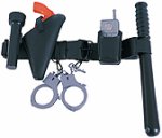 Includes belt, torch, gun, handcuffs, radio and nightstick. All made of PVC.