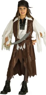 Includes head scarf, dress with attached coat and waist sash.