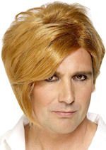 Short honey blonde new romantic style wig.