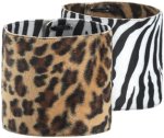 One pair of lace-up reversible boot cuffs featuring cheetah fur on one side and zebra fur on the oth