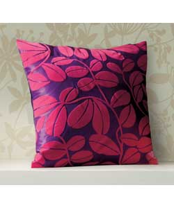 Unbranded Flocked Leaf Cushion - Fuchsia