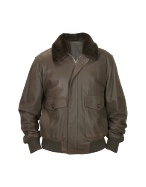 Unbranded Giubbotto uomo modello bomber in pelle marrone scuro tasche a toppa