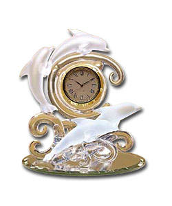 Glass Dolphin Clock Scene