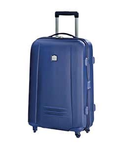 Go explore trolley case. Colour navy. Material ABS. Hard. 4 base wheels. Retractable tow handle. Siz