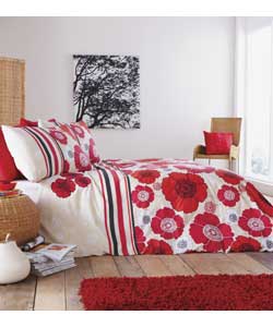 Unbranded Graphite Poppy Duvet Cover Set - Red - Double