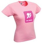 This ladies fitted Grease Monkee T-shirt in pink features a bold symbolic image screenprinted on the