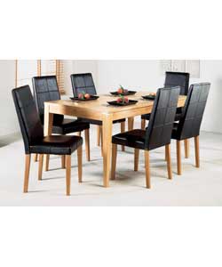 Natural oak colour veneer with rubberwood legs. Size of table (H)75, (W)90, (L)150cm