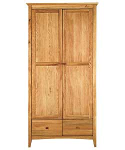 Size (H)190.2, (W)134, (D)56cm.Solid oak and oak veneer finish with oak finish handles.1 hanging rai