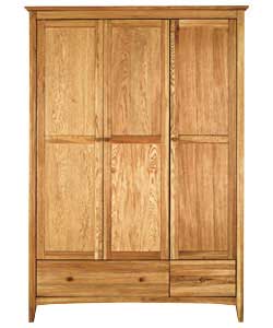 Size (H)190.2, (W)134, (D)56cm.Solid oak and oak veneer finish with oak finish handles.1 hanging rai