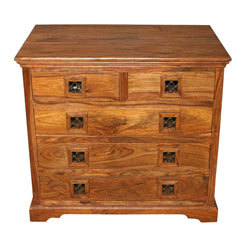 Jali Block 5 Drawer Chest - Sheesham Wood