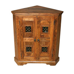 Jali Block Corner TV Cabinet - Sheesham Wood