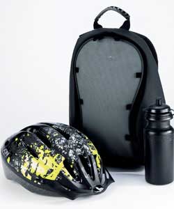 Contains cycle helmet from 54 to 58cm, back pack and water bottle.